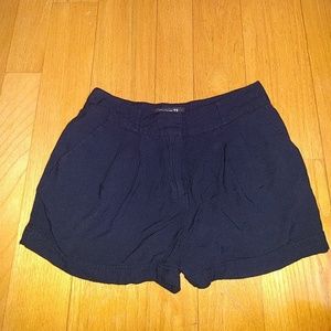 Navy high waisted pleated shorts